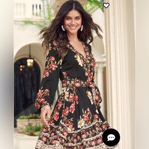 VENUS Black and Orange Long Sleeve Sundress for Wedding Guest